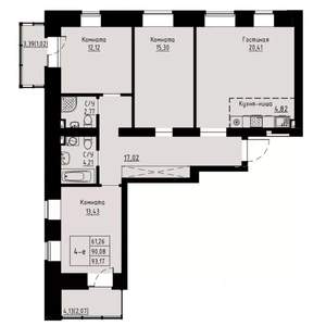 4-к квартира, строящийся дом, 94м2, 5/8 этаж