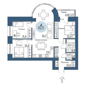 4-к квартира, строящийся дом, 96м2, 12/17 этаж