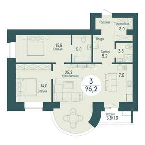 3-к квартира, строящийся дом, 96м2, 5/17 этаж