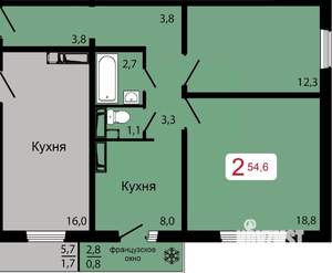 2-к квартира, строящийся дом, 55м2, 17/17 этаж