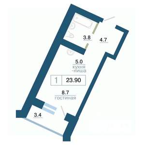 1-к квартира, строящийся дом, 24м2, 3/24 этаж