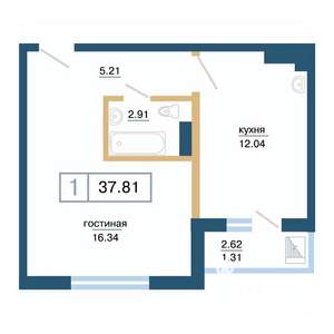 1-к квартира, строящийся дом, 38м2, 12/17 этаж
