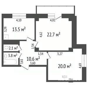 2-к квартира, вторичка, 73м2, 16/16 этаж