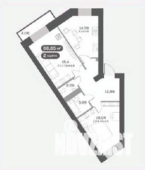 2-к квартира, вторичка, 69м2, 4/15 этаж