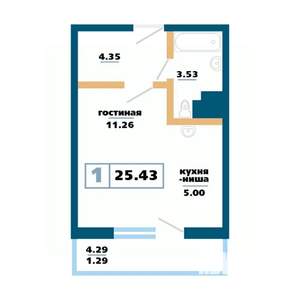 1-к квартира, строящийся дом, 25м2, 9/17 этаж