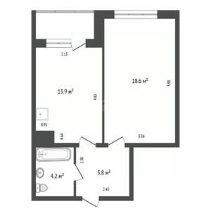1-к квартира, вторичка, 42м2, 25/26 этаж