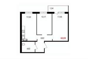 2-к квартира, вторичка, 62м2, 8/18 этаж