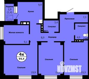 4-к квартира, вторичка, 94м2, 8/26 этаж
