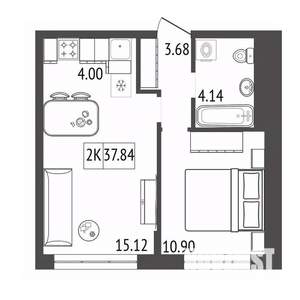 2-к квартира, вторичка, 38м2, 15/17 этаж