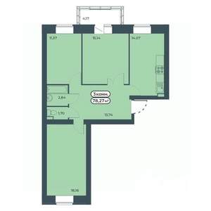 3-к квартира, строящийся дом, 78м2, 2/9 этаж