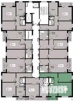 2-к квартира, строящийся дом, 55м2, 17/17 этаж