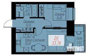 1-к квартира, строящийся дом, 34м2, 14/17 этаж