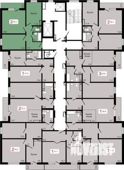 2-к квартира, строящийся дом, 56м2, 13/17 этаж