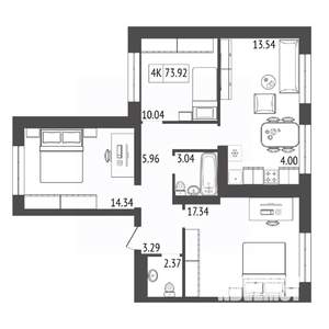4-к квартира, строящийся дом, 74м2, 11/17 этаж