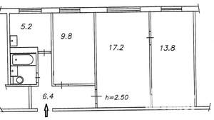 3-к квартира, вторичка, 56м2, 1/5 этаж