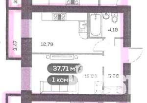1-к квартира, вторичка, 38м2, 6/17 этаж