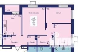3-к квартира, вторичка, 77м2, 8/17 этаж