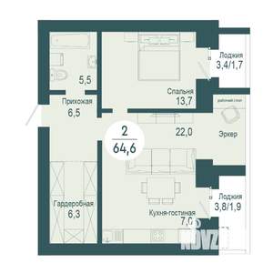 2-к квартира, строящийся дом, 65м2, 16/17 этаж
