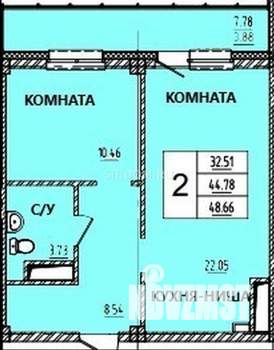 2-к квартира, строящийся дом, 49м2, 10/15 этаж