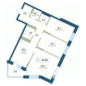 3-к квартира, строящийся дом, 94м2, 24/24 этаж