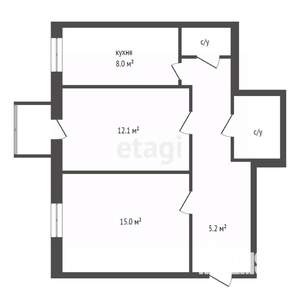 2-к квартира, вторичка, 55м2, 3/5 этаж