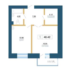 1-к квартира, вторичка, 47м2, 3/7 этаж