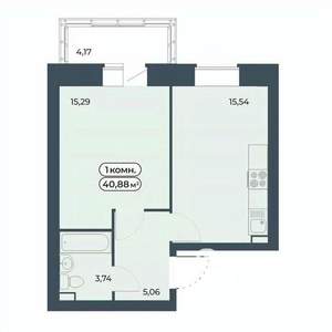 1-к квартира, строящийся дом, 41м2, 6/9 этаж