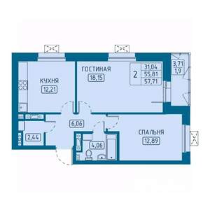 2-к квартира, вторичка, 58м2, 16/20 этаж