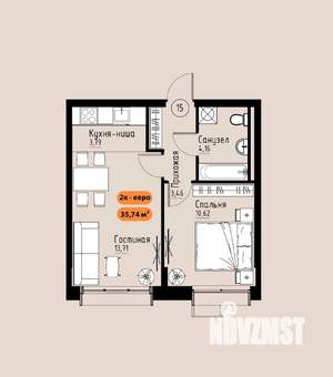 2-к квартира, вторичка, 36м2, 2/17 этаж