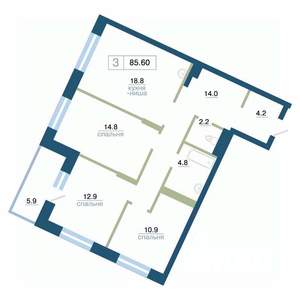 3-к квартира, строящийся дом, 86м2, 10/24 этаж