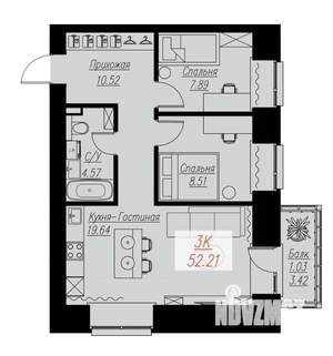 3-к квартира, вторичка, 52м2, 15/17 этаж