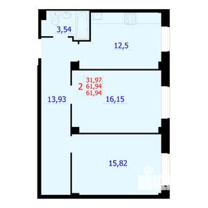 2-к квартира, вторичка, 62м2, 1/9 этаж