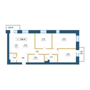 4-к квартира, строящийся дом, 108м2, 4/7 этаж