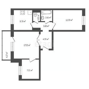 3-к квартира, вторичка, 57м2, 14/16 этаж