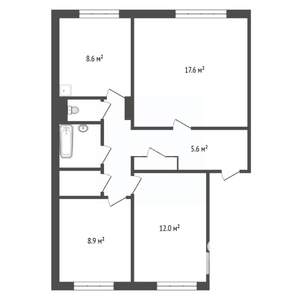 3-к квартира, вторичка, 62м2, 2/16 этаж