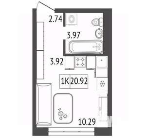 1-к квартира, вторичка, 21м2, 7/17 этаж