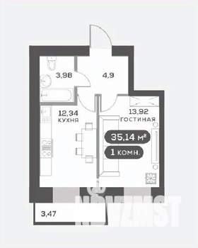 1-к квартира, вторичка, 35м2, 9/15 этаж
