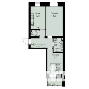 2-к квартира, строящийся дом, 62м2, 4/8 этаж