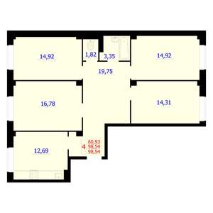 4-к квартира, строящийся дом, 99м2, 1/9 этаж