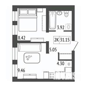 2-к квартира, вторичка, 31м2, 14/17 этаж
