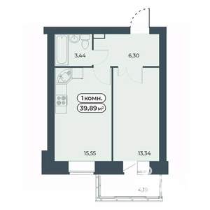 1-к квартира, строящийся дом, 40м2, 2/9 этаж