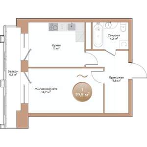 1-к квартира, строящийся дом, 40м2, 2/24 этаж