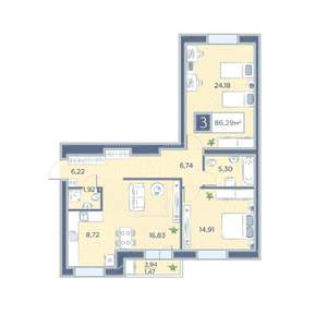 3-к квартира, строящийся дом, 86м2, 4/8 этаж