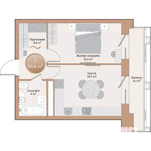 1-к квартира, вторичка, 39м2, 14/24 этаж