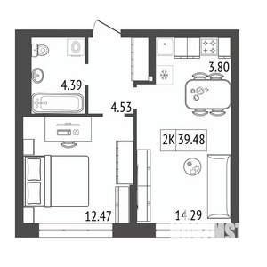 2-к квартира, вторичка, 39м2, 2/17 этаж