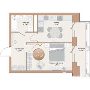 1-к квартира, вторичка, 39м2, 13/24 этаж