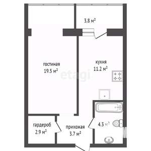 1-к квартира, вторичка, 44м2, 7/17 этаж