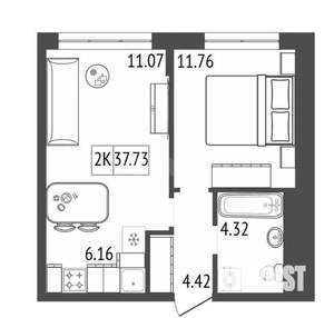2-к квартира, вторичка, 38м2, 10/17 этаж