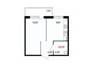 1-к квартира, вторичка, 34м2, 17/18 этаж
