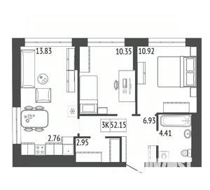 3-к квартира, вторичка, 52м2, 7/17 этаж